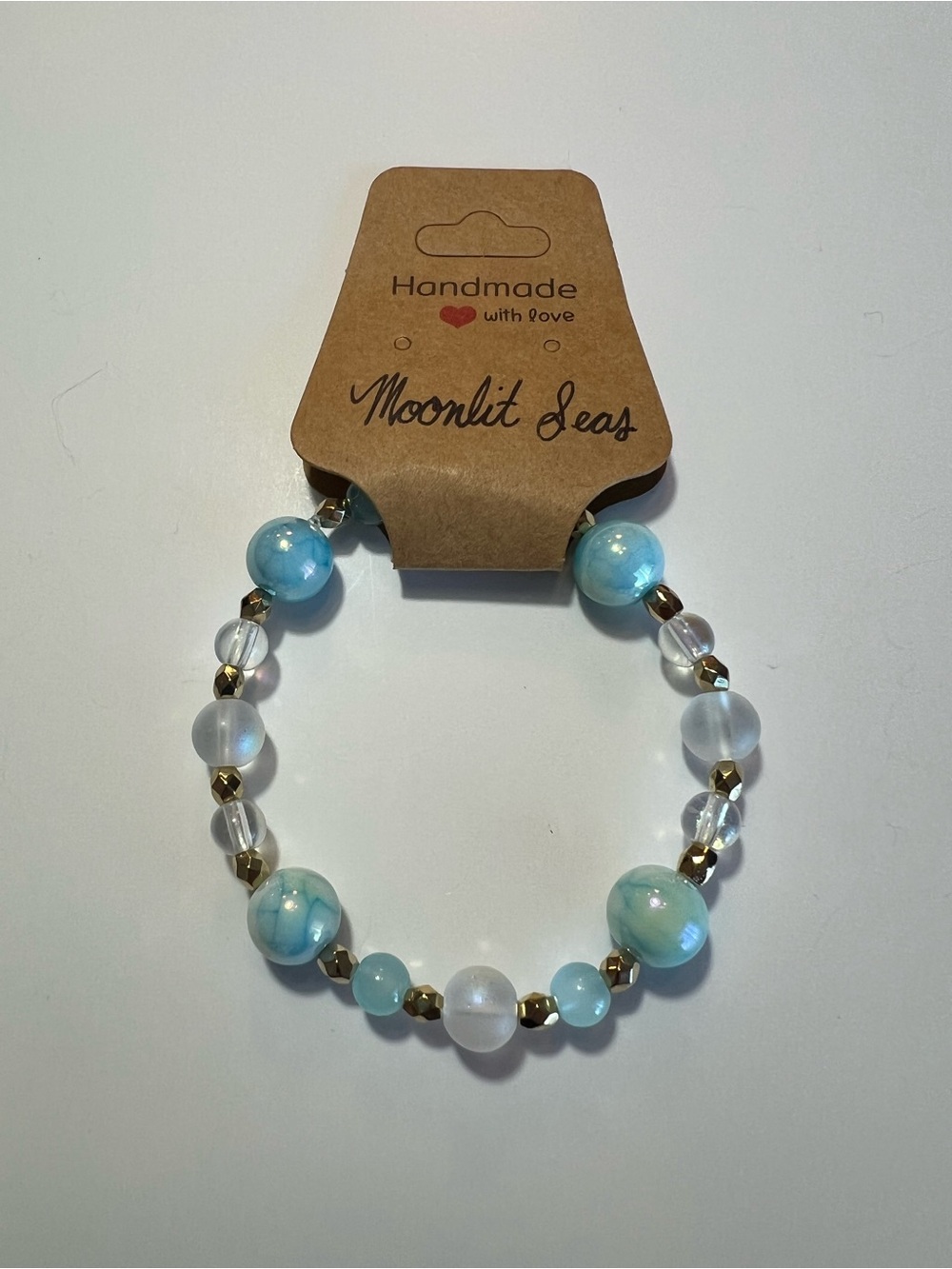 Ocean Blue & Teal Iridescent Beaded Bracelet – Coastal Beach Jewelry handcrafted